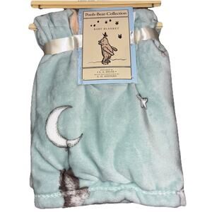 Winnie the Pooh Bear Green Moon & Stars Balloon Owl Eeyore Piglet Baby Blanket
